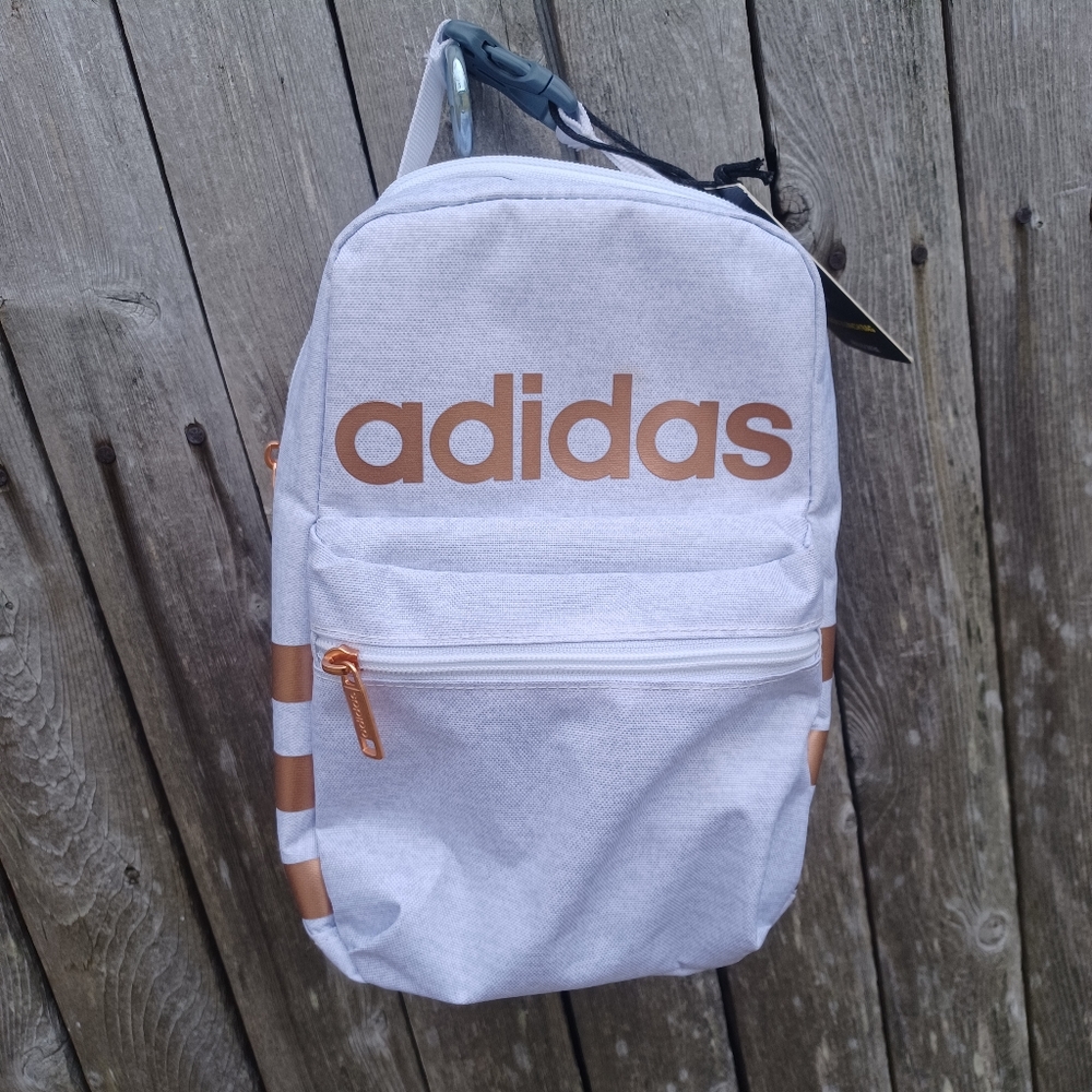 NWT Adidas Santiago 2 gray rose gold copper metallic brand foil lined lunch bag